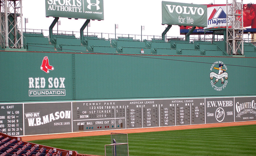 Up close, Fenway's Green Monster not so green