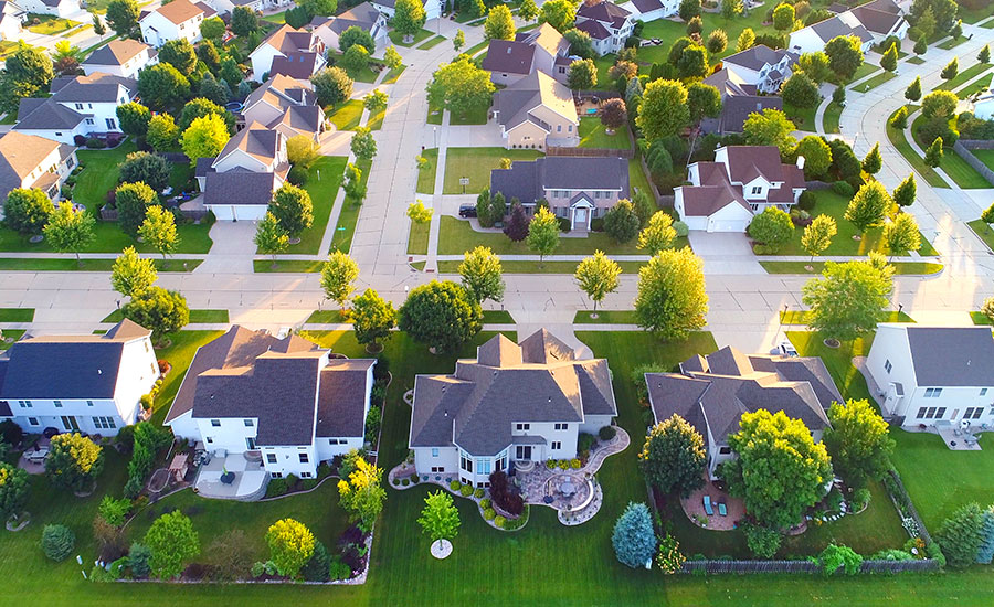 A bird's eye view of a residential block