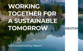 The cover of Kraton Corp.’s 2023 Sustainability Report titled "Working Together for a Sustainable Tomorrow" (pictured).