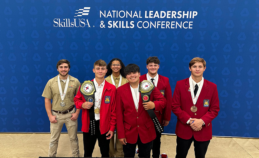 Students who placed among the top 3 winners in the Secondary and Post-Secondary categories of commercial roofing at SkillsUSA in Atlanta.