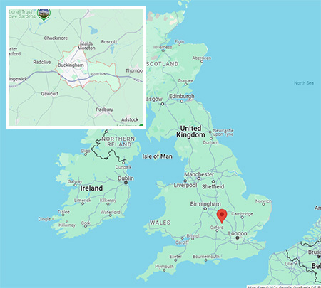 A map showing where Buckingham, England is located.