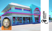 A picture of the Sugar Life Candy Store in Myrtle Beach, S.C. Inset: a mugshot of suspect Joshua Kim.