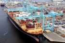 Shipping Containers stacked at a port