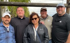 from left to right: Pat Conder, TAMKO Building Products; Dennis Bresette, principal, Green River Roofing; Miki Reinier, Beacon Building Products; Jason Seura, principal, Green River Roofing, and; Brian Borgard, TAMKO Building Products.