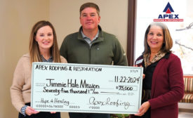 Apex Roofing & Restoration announced a charitable donation of $75,000 to the Jimmie Hale Mission, a nonprofit in Birmingham, Ala.