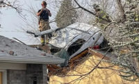 A car went airborne and landed on a roof, knocking out power to more than 3,000 customers in Idaho.